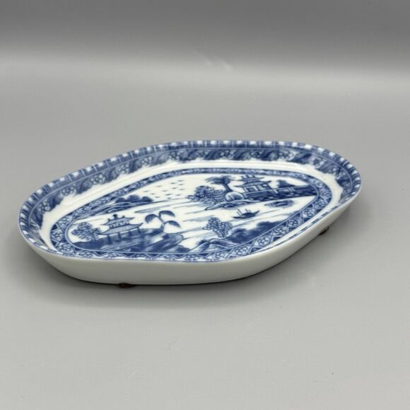 Mottahedeh Vista Alegre Charleston Blue Canton Chinoiserie Relish Trinket Plate - Picture 6 of 10